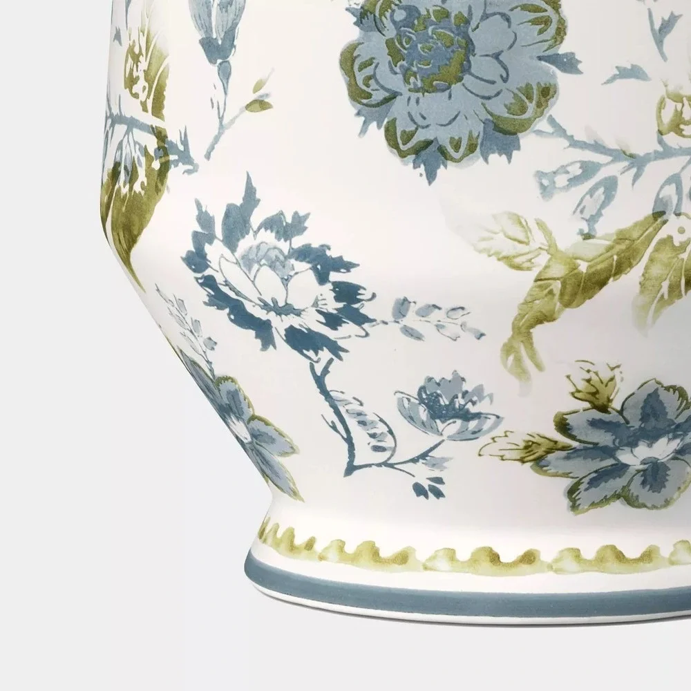 Tall Floral Painted Ceramic Vase Blue/Green - Threshold, Target